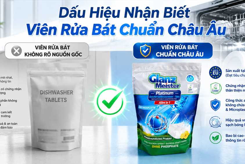 Cùng Điện Máy ChefZone Tìm Hiểu Cách Nhận Biết Viên Rửa Bát Chuẩn Châu Âu Glanz Meister