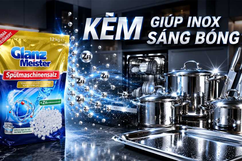 Cùng Điện Máy ChefZone Tìm Hiêu Muối Rửa Bát Glanz Meister Chứa Kẽm Giúp Inox Sáng Bóng Như Thế Nào?