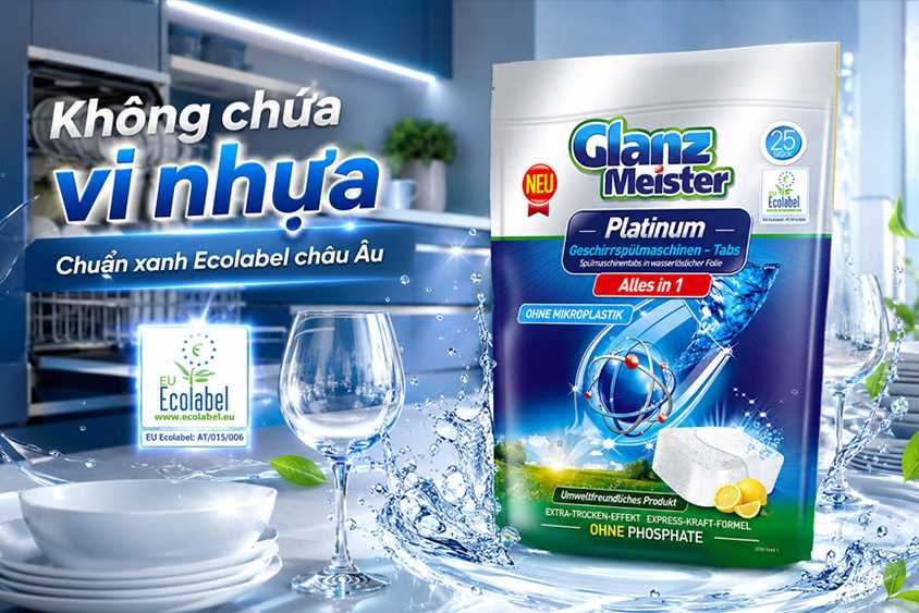Điện máy ChefZone giới thiệu viên rửa bát không chứa vi nhựa Glanz Meister chuẩn Đức 